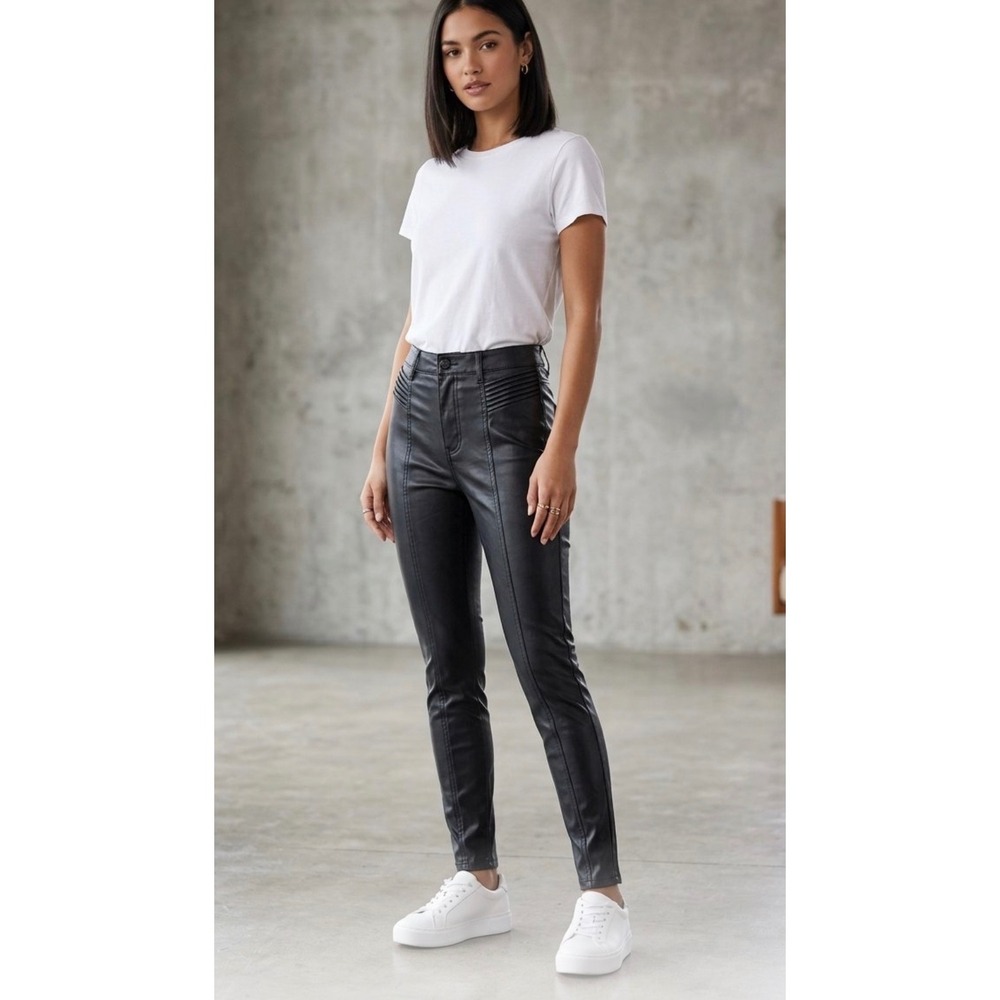 Express Womens Black Faux Leather Skinny Super High Rise Moto Pants Size 0R